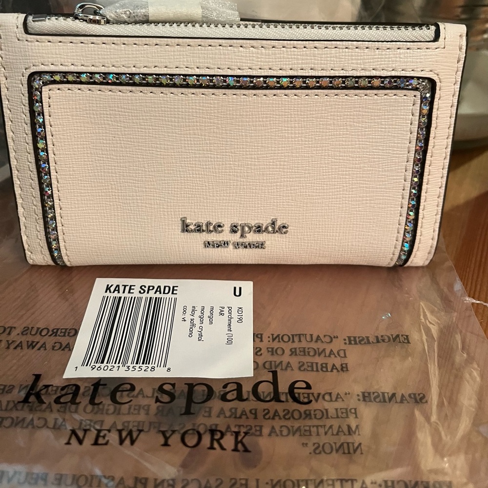 Kate Spade Light Pink Slim Bifold Wallet With Gemstones